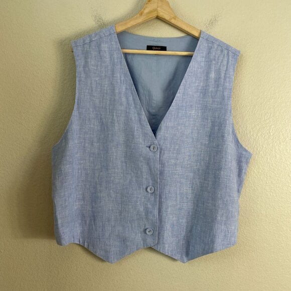 Quince Womens XL 100% European Linen Vest Blue Button Up Sleeveless Sustainable - Picture 7 of 11